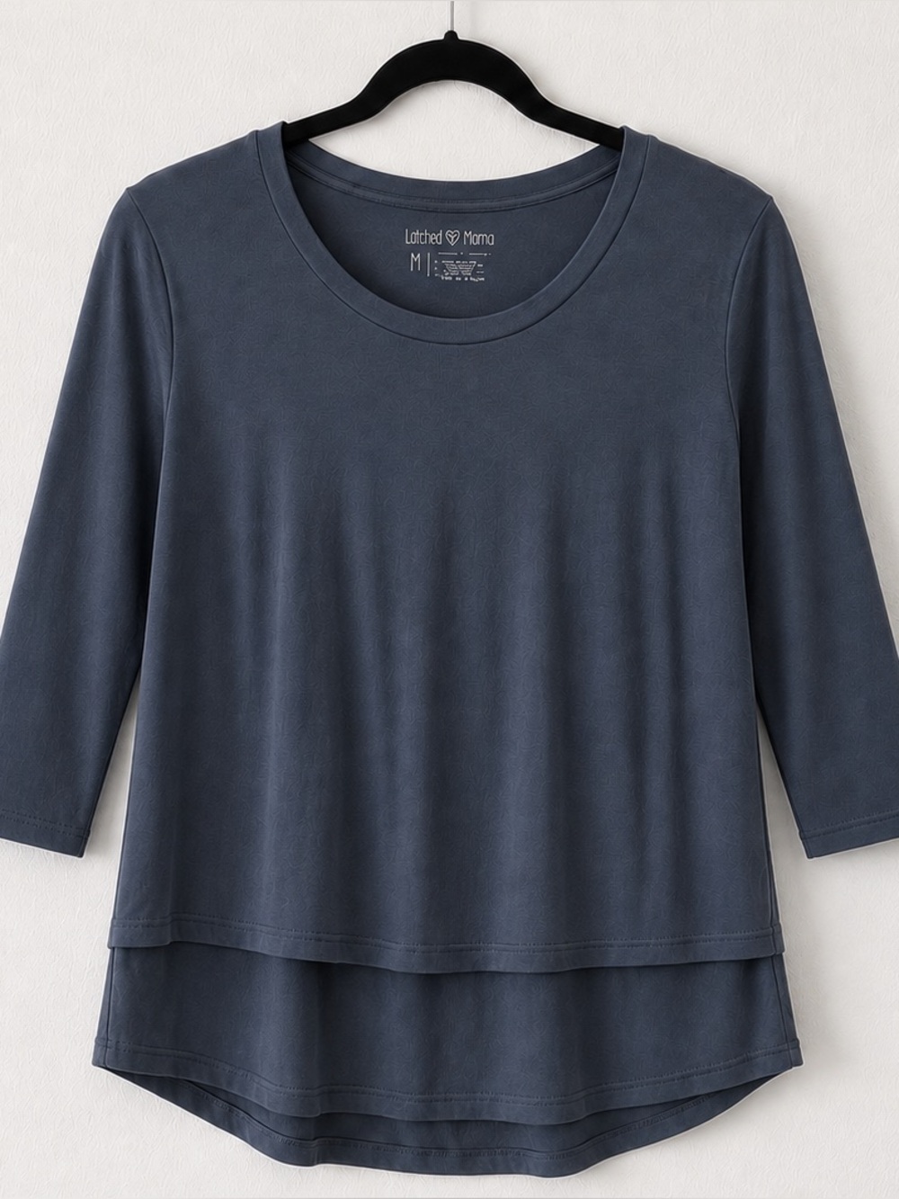 Latched Mama M Blue-grayNursing Maternity Layered 3/4 Sleeve Top